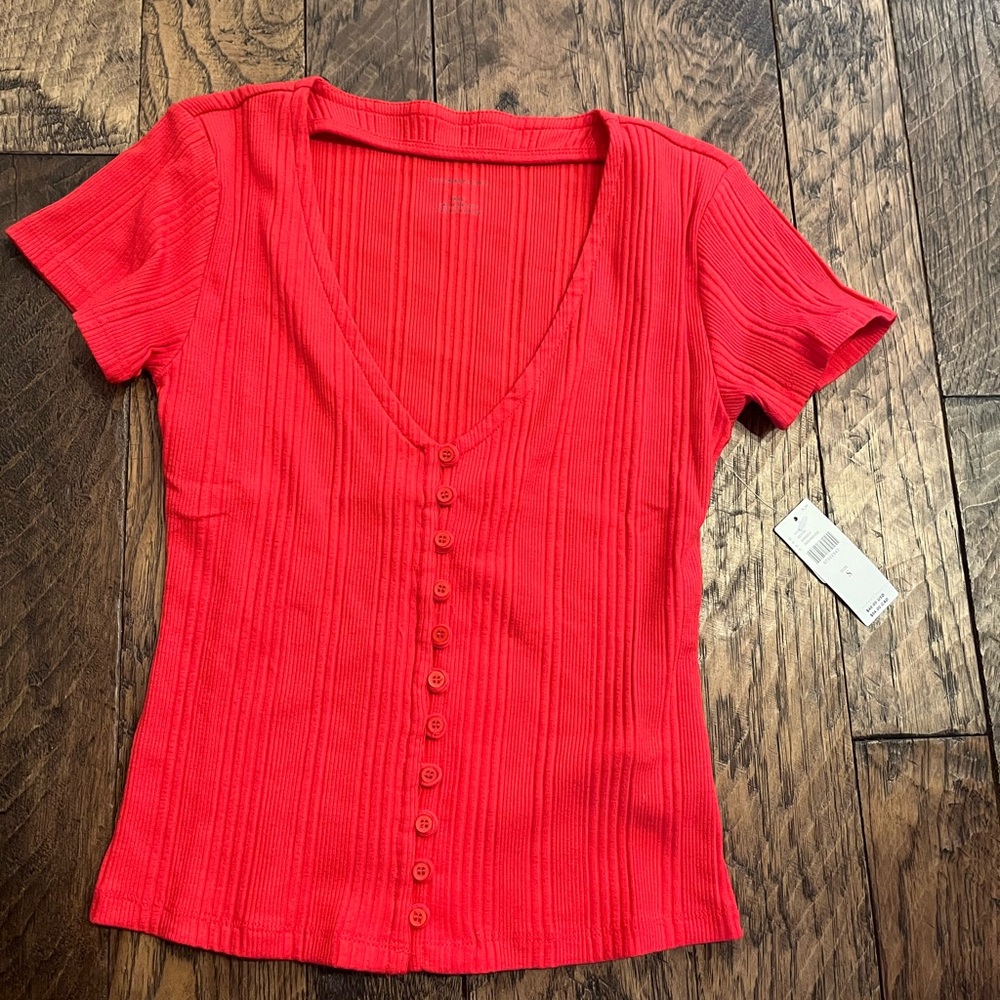 Anthropologie Mika Rib Knit Top Red - Picture 2 of 8